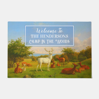 Customise White Stag Deer Herd Green Meadow Doormat