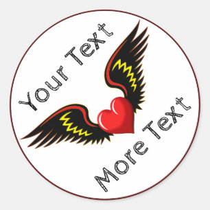 Customise Winged Heart Classic Round Sticker