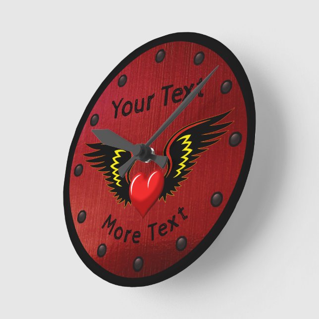 Customise Winged Heart Round Clock (Angle)