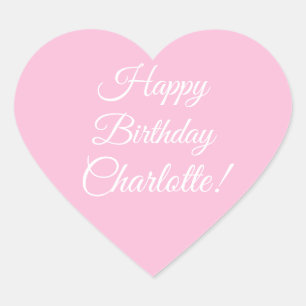 Customise with name, Happy Birthday, light pink Heart Sticker