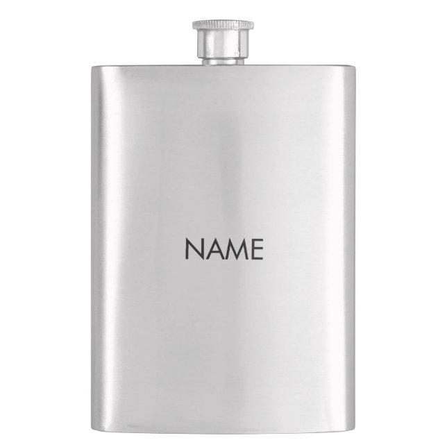 Customise with name, text minimalist black letters hip flask (Front)