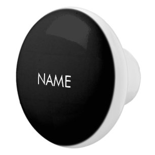 Customise with name, text minimalist black white ceramic knob