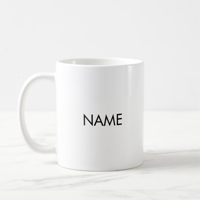 Customise with name, text minimalist black white coffee mug (Left)