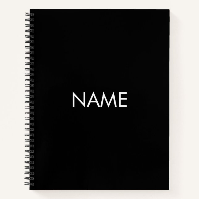 Customise with name, text minimalist black white notebook (Front)