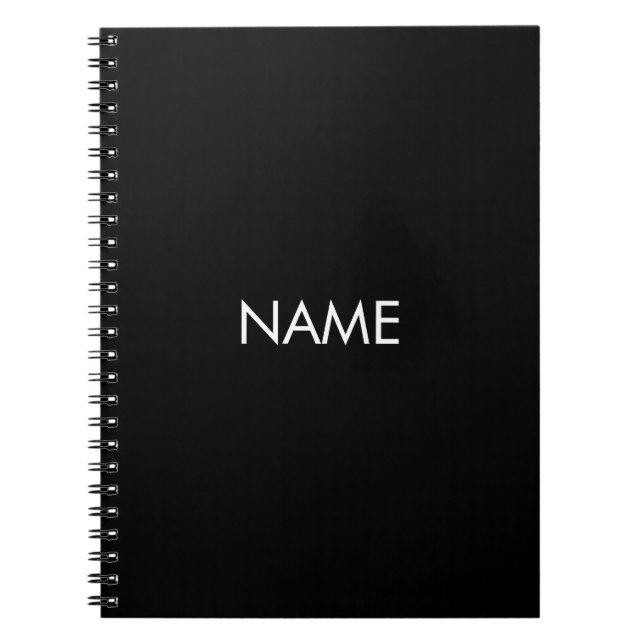 Customise with name, text minimalist black white notebook (Front)