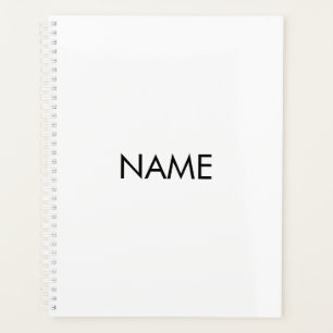Customise with name, text minimalist black white planner