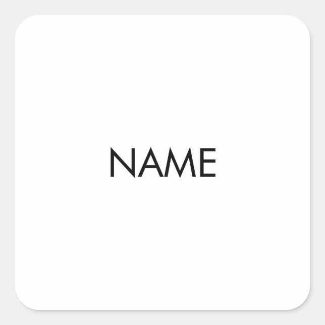 Customise with name, text minimalist black white square sticker (Front)