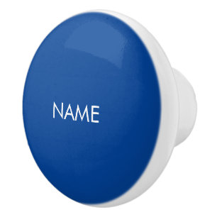 Customise with name, text minimalist blue white ceramic knob