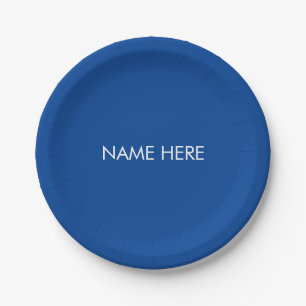 Customise with name, text minimalist blue white paper plate