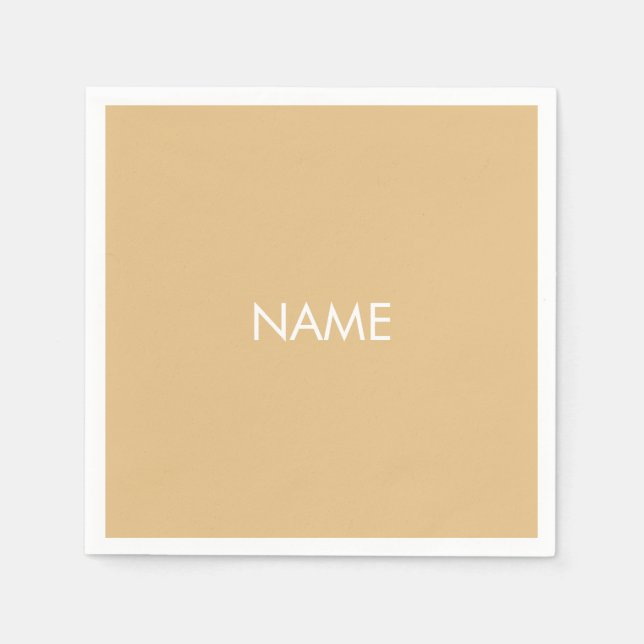 Customise with name, text minimalist camel white napkin (Front)