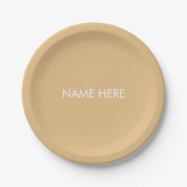 Customise with name, text minimalist camel white paper plate (Front)