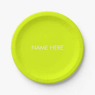 Customise with name, text minimalist chartreuse paper plate