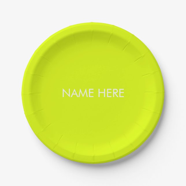 Customise with name, text minimalist chartreuse paper plate (Front)