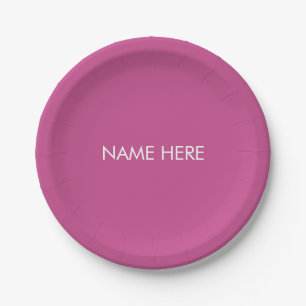 Customise with name, text minimalist dark pink paper plate