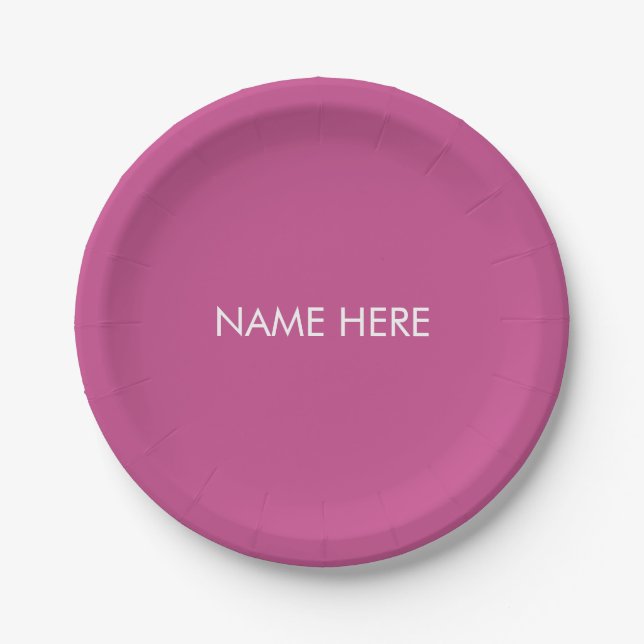 Customise with name, text minimalist dark pink paper plate (Front)