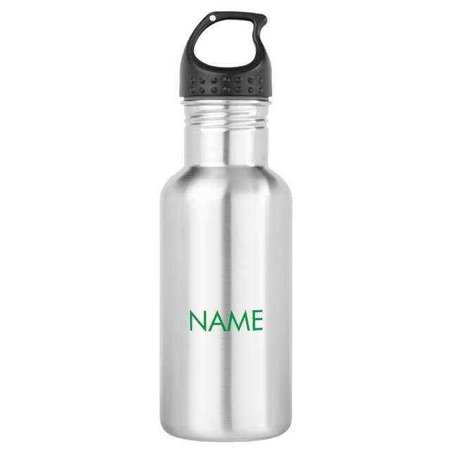 Customise with name, text minimalist green 532 ml water bottle (Front)