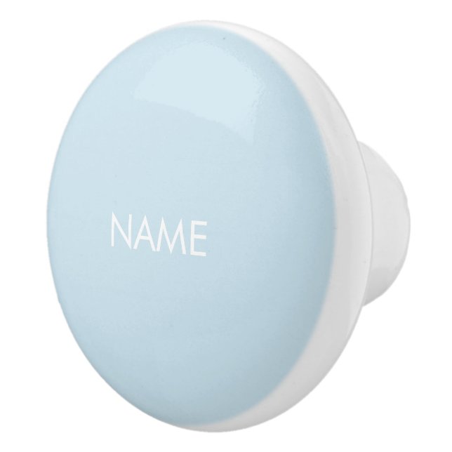 Customise with name, text minimalist light blue ceramic knob (Right)