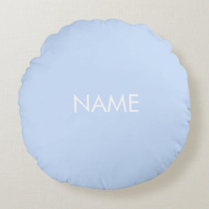 Customise with name, text minimalist light blue round cushion