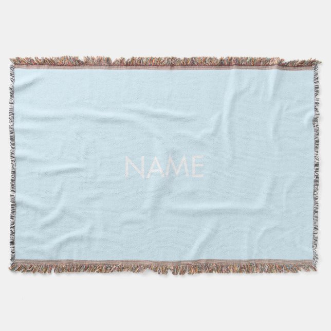 Customise with name, text minimalist light blue throw blanket (Front)