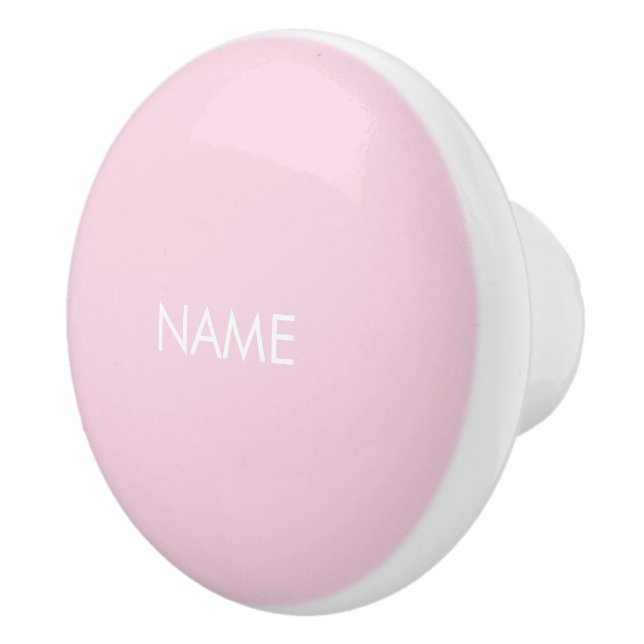 Customise with name, text minimalist pink white ceramic knob (Right)