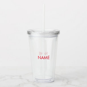 Customise with name, text minimalist red clear acrylic tumbler