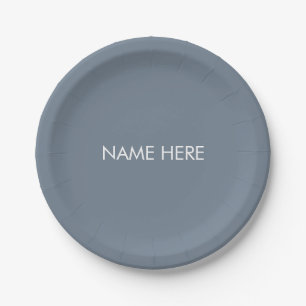 Customise with name, text minimalist slate grey paper plate