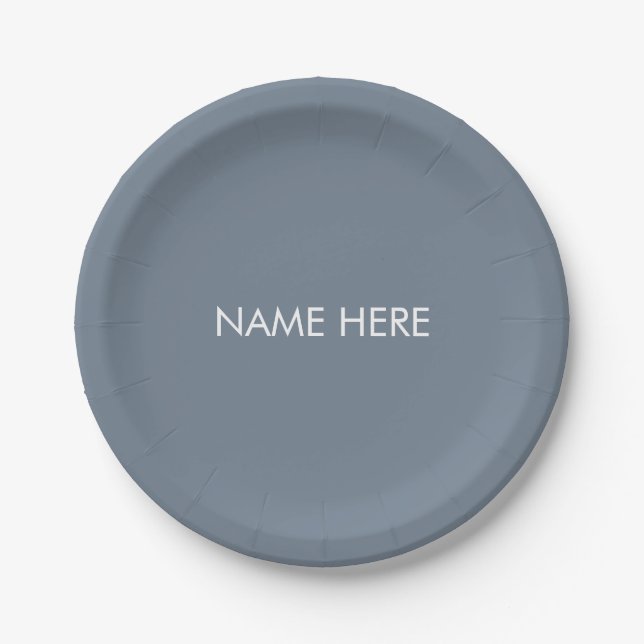 Customise with name, text minimalist slate grey paper plate (Front)