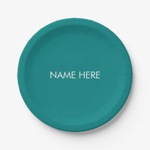 Customise with name, text minimalist teal white paper plate