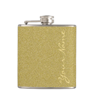 Customise With Name - Trendy Glitter Gold Hip Flask