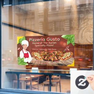 Customise Woman Chef Pizza Restaurant Promotional Window Cling