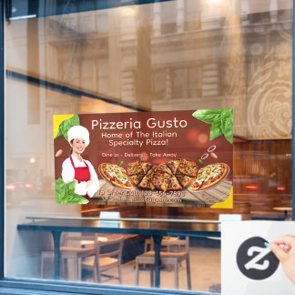 Customise Woman Chef Pizza Restaurant Promotional Window Cling