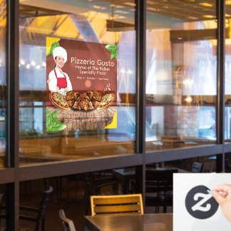 Customise Woman Chef Pizza Restaurant Promotional Window Cling