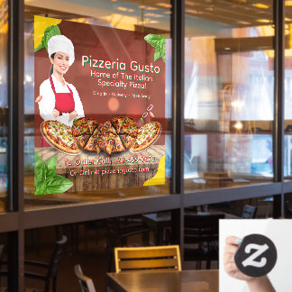 Customise Woman Chef Pizza Restaurant Promotional Window Cling