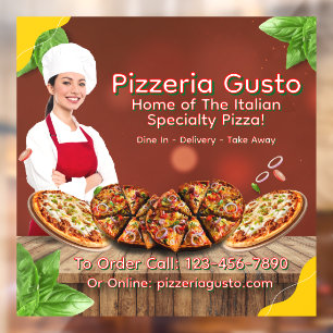 Customise Woman Chef Pizza Restaurant Promotional Window Cling