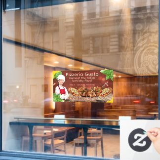 Customise Woman Chef Pizza Restaurant Promotional Window Cling