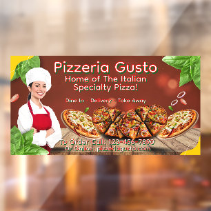 Customise Woman Chef Pizza Restaurant Promotional Window Cling