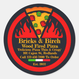 Customise Wood Fired Pizza Restaurant Promo Classic Round Sticker