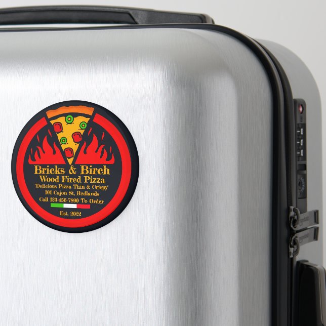 Customise Wood Fired Pizza Restaurant Promo Magnet (In Situ (Luggage))