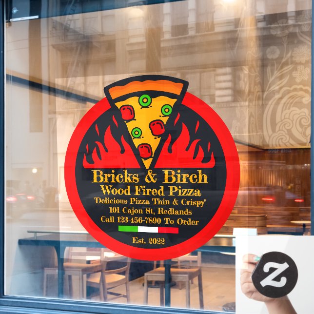 Customise Wood Fired Pizza Restaurant Promo Window Cling (Cafe Window)