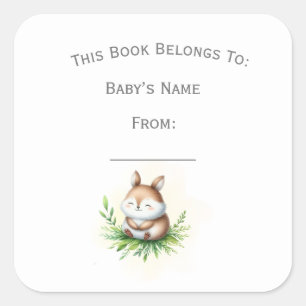 Customise Woodland Animal Book Plate Square Sticker