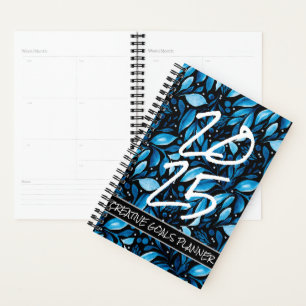 Customise Year 2025 Black/Blue Botanical Planner