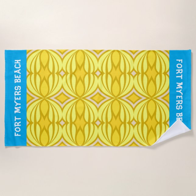 Customise Yellow Tribal Pattern Beach Towel (Front)