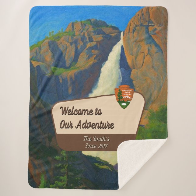 Customise Yosemite Falls Park Family Adventure Sherpa Blanket (Front)