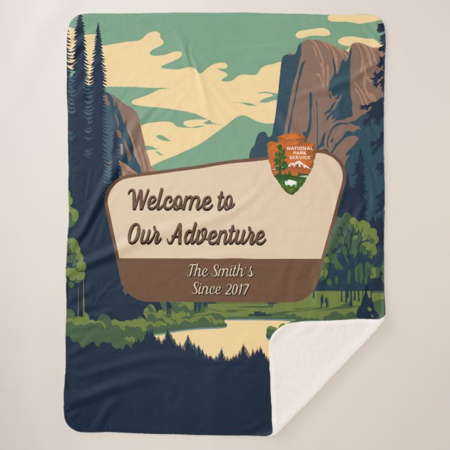 Customise Yosemite Valley Family Camping Adventure Sherpa Blanket (Front)