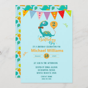 Customise Your Age Dino Birthday Boy Invitation