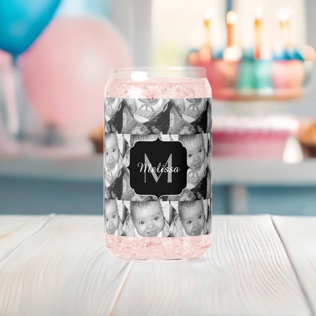 Customise Your Black White Photo Custom Monogram Can Glass (Insitu (Baby Shower))