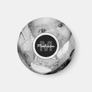 Customise Your Black White photo Monogram Magnet