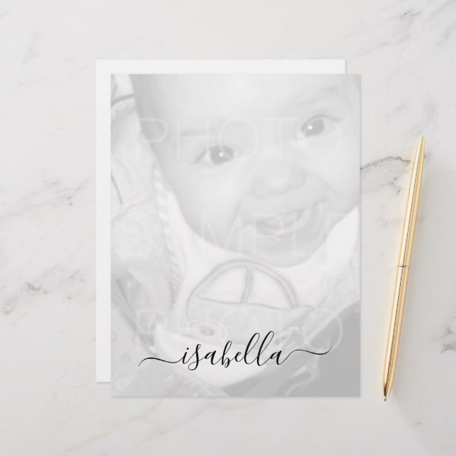 Customise Your Black White photo Monogram name Custom Letterhead (Front/Back In Situ)
