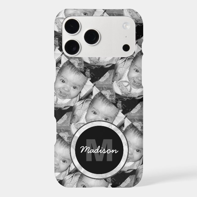 Customise Your Black White photo pattern Monogram (Back)