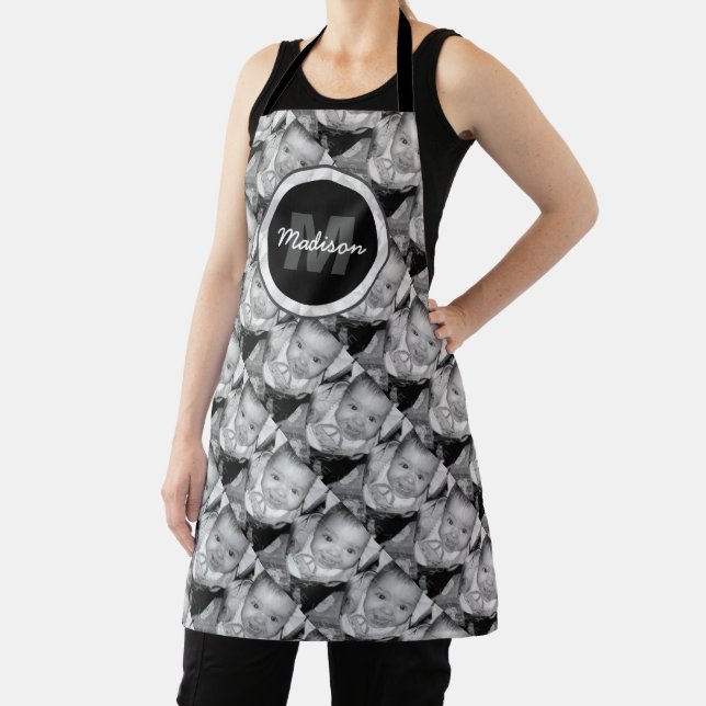 Customise Your Black White photo pattern Monogram Apron (Insitu)